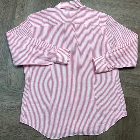 Salvatore Piccolo Napoli Striped Linen Shirt Mens Large Pink White Classy Italy - Picture 2 of 8